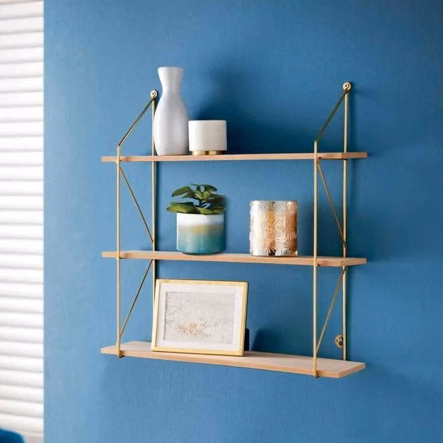 EONLION Gold 3 Tier Metal Wire Wall Floating Shelves, Width: 50 cm