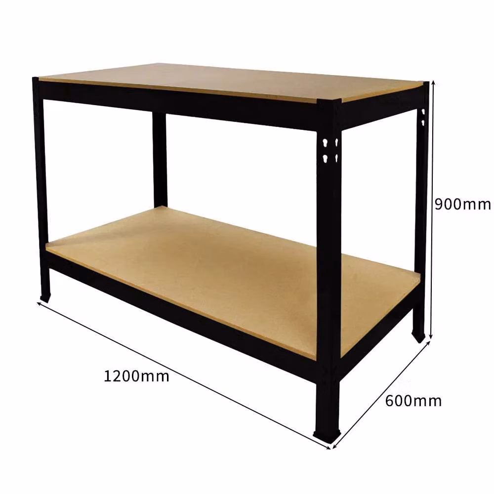 Monstershop T-Rax Black Metal Racking Units and Workbench Set with Adjustable Shelves, W/D/H: 90 x 45 x 180 cm (3 Units) – 6