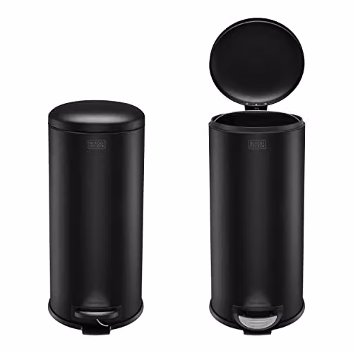 BLACK+DECKER 30 Litre Dome Kitchen Pedal Bin with Soft Close Lid and Removable Inner Bucket in Matte Black Steel – 3