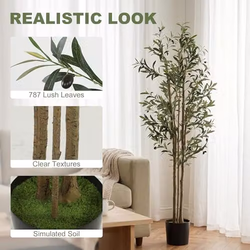 HOMCOM 175 cm Green Artificial Silk Mediterranean Olive Tree – 3
