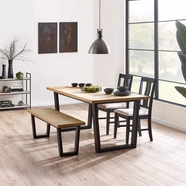 Julian Bowen Hilton Modern Dining Set with Table, Bench and 2 Chairs in Black and Oak
