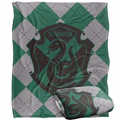 Warner Brothers Harry Potter Slytherin Plaid Sigil Fleece Blanket in White and Multicolour, W/D/H: 152 x 127 cm – 1