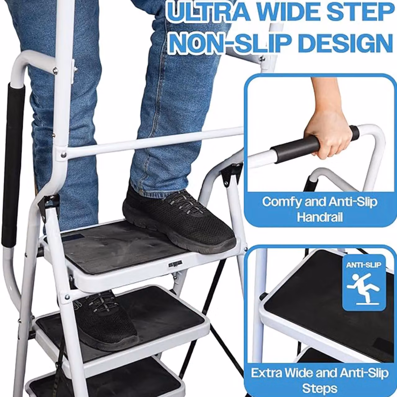 mysmartbuy 4 Step Foldable Safety Stepladder with Non-Slip Treads and Rubber Feet in White – 2