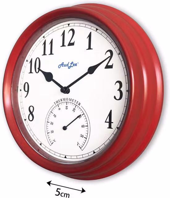Pololio Red Round Analog Wall Clock with Thermometer