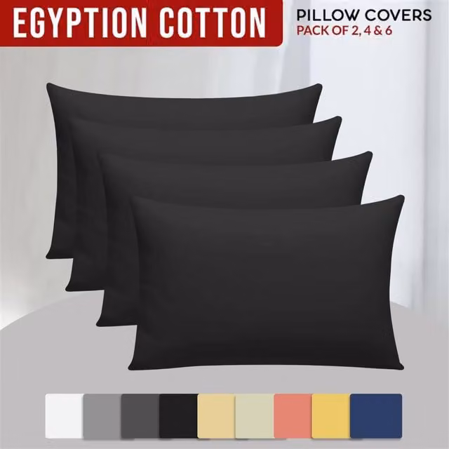 Grace 4 Pack Standard Egyptian Cotton Pillowcases with Envelope Closure in Black – 1