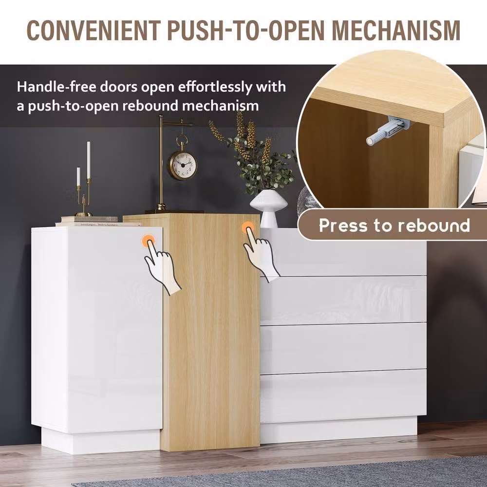 ModernLuxe High Gloss Sideboard Cabinet in White with 4 Drawers and 2 Doors, W: 140 cm, H: 76.5 cm, D: 35 cm – 5