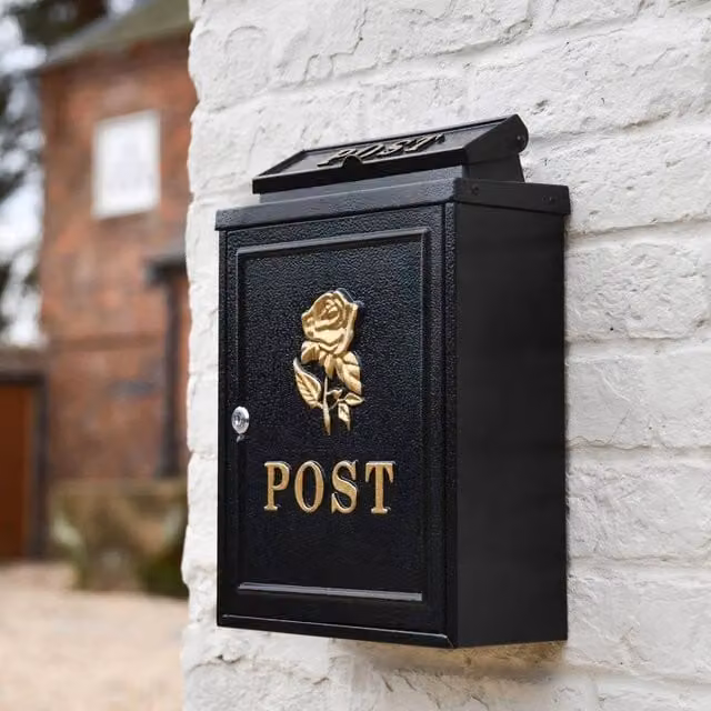 NESTLUNE Gold Rose Wall Mounted Post Box in Black and Gold