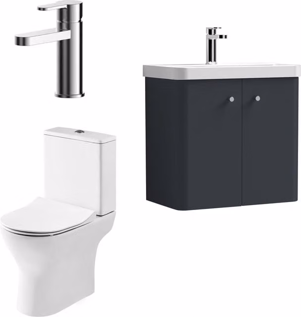 Balterley Modern Wall Mounted 2 Door Grey Bathroom Vanity Unit with Tap and Toilet Pack, W: 57.9 cm – 1