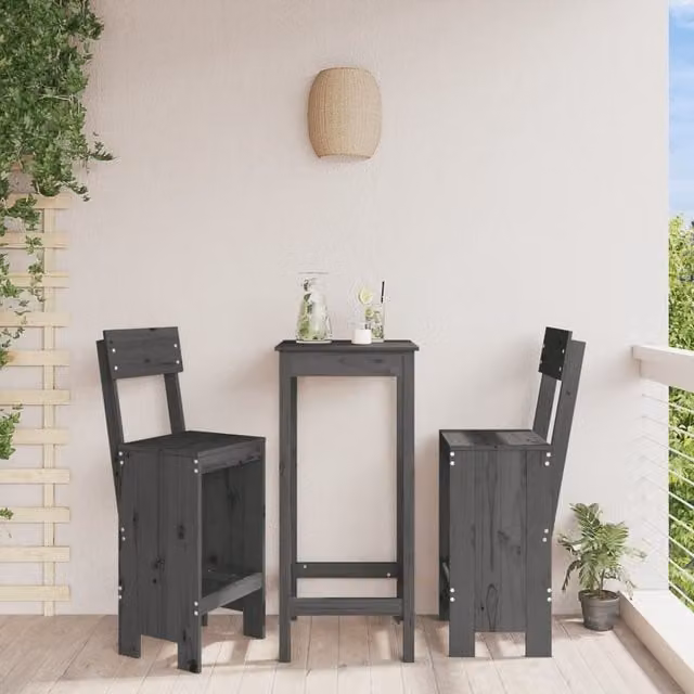 Berkfield Set of 2 Rustic Grey Solid Pine Wood Bar Stools, W/D/H: 40 x 48.5 x 115.5 cm – 1