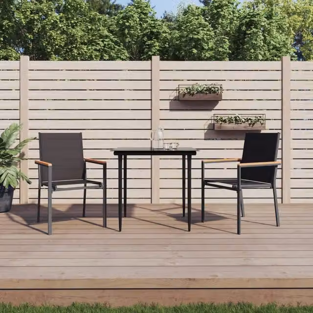 Berkfield Home 3 Piece Modern Garden Dining Set in Black Matt Textilene and Powder Coated Steel