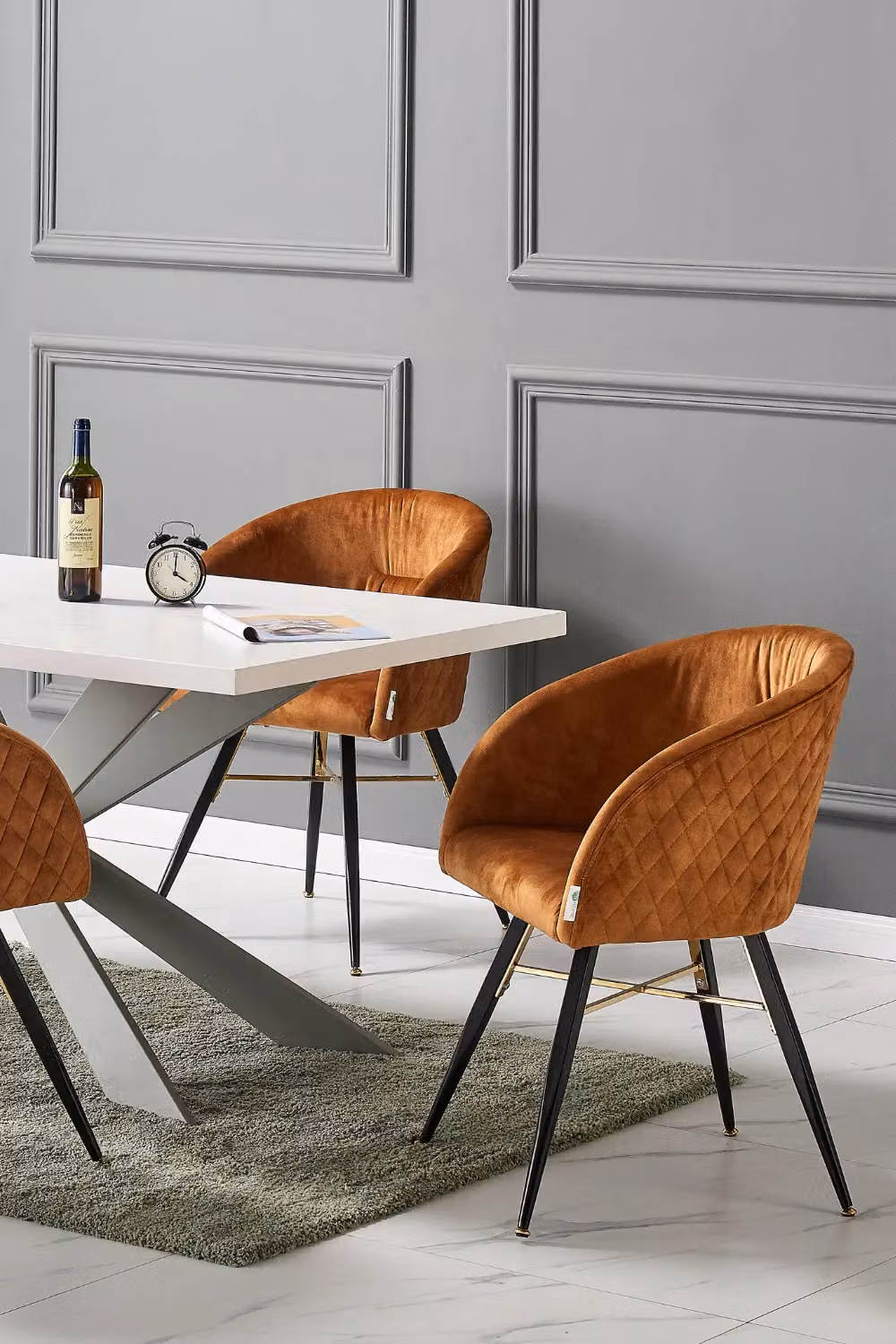 Life Interiors Vittorio Velvet Dining Chair with Armrests in Yellow and Black Metal Legs – 3
