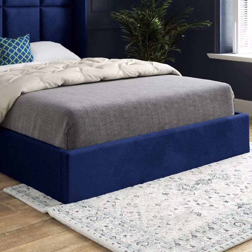 Casani Robertsbridge Modern Upholstered Velvet Designer Bed Frame in Blue, W/D/H: 140 x 200 x 137 cm – 5
