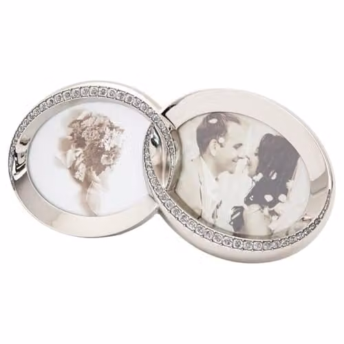 Happy Homewares Silver Double Heart Picture Frame with Etched Diamante Crystals – 1