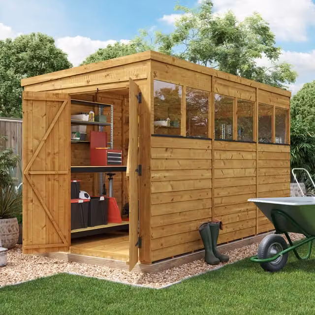 BillyOh Rustic Brown Wooden Pent Shed with Window, 12x6 ft