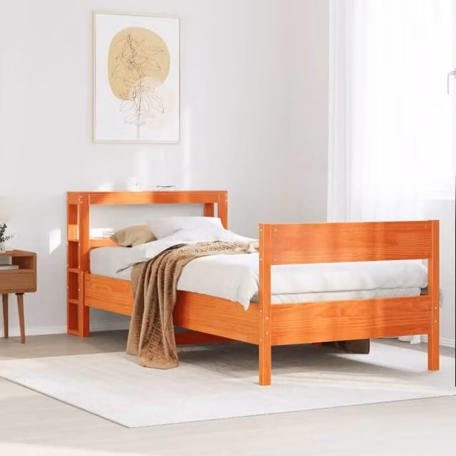 Berkfield Home Small Single Solid Wood Pine Bed Frame in Wax Brown, W/D/H: 75 x 190 cm