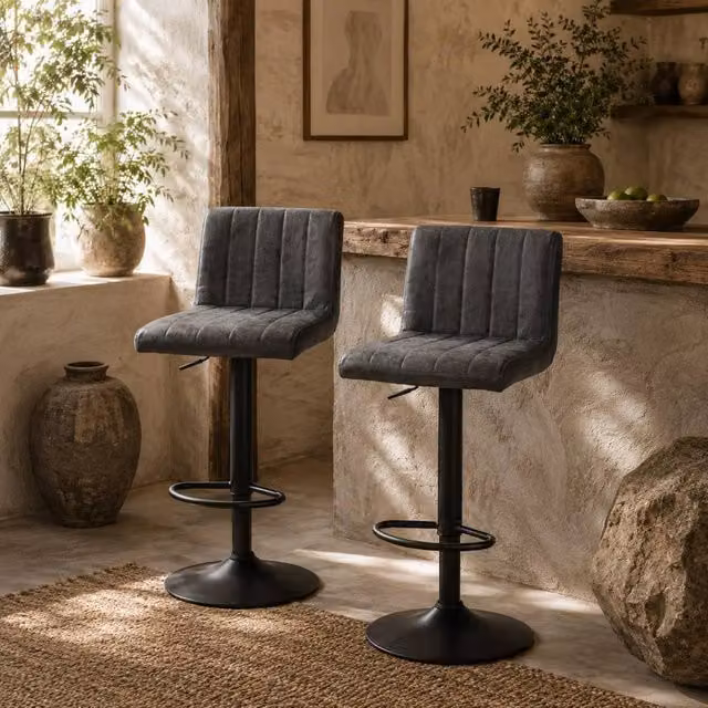 Wyld Haus Ralava Set of 2 Grey Faux Leather Adjustable Swivel Bar Stools
