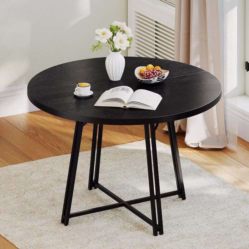 Costway Modern Round Dining Table in Black, Diameter: 118 cm – 4