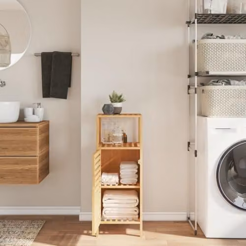 vidaXL Bamboo Bathroom Cabinet in Brown with Hinged Doors and Internal Shelves, W/D/H: 33 x 33 x 87 cm – 2