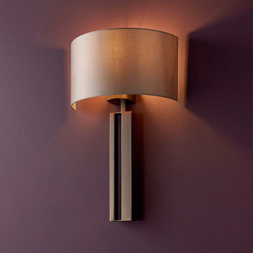 Loops Dimmable Slotted Wall Light Fitting in Brushed Bronze with Mink Satin Half Shade