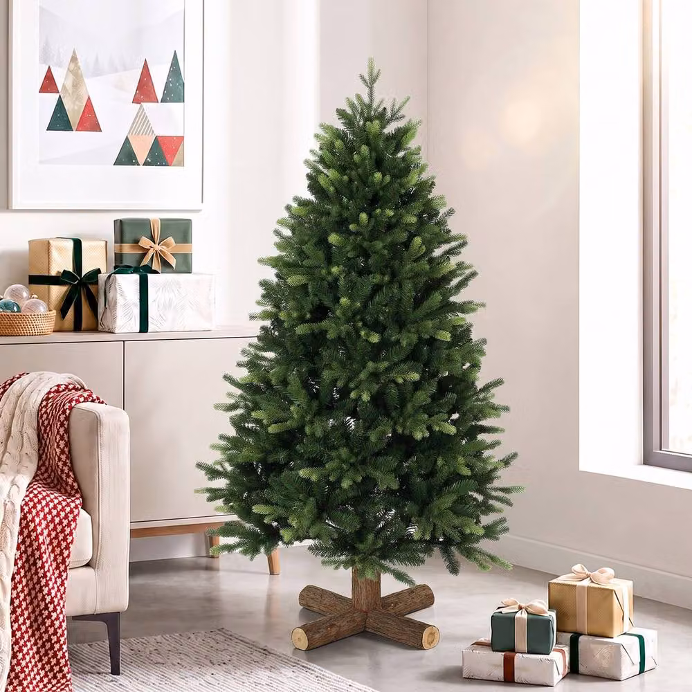 HOMCOM 5ft Green Artificial Christmas Tree with Solid Fir Wood Stand – 2