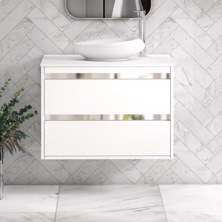 Royal Bathrooms Orion 800mm Matt White Wall Hung 2 Drawer Vanity Unit with Nova Basin and Chrome Accent Trim