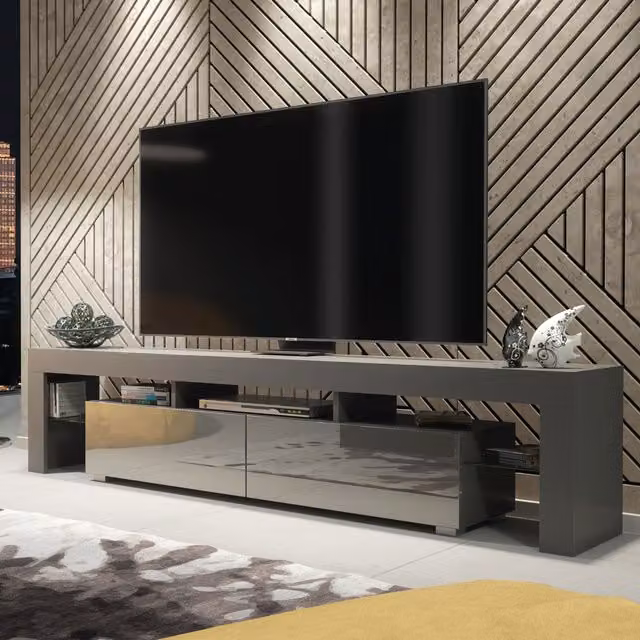 Creative Furniture Modern TV Unit in Dark Grey with High Gloss Doors, W: 200 cm, D: 45 cm, H: 35 cm – 1