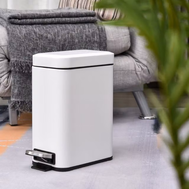 HOMCOM White Rectangular Compact Steel Pedal Bin with Soft-Close Lid and Removable Inner Bucket