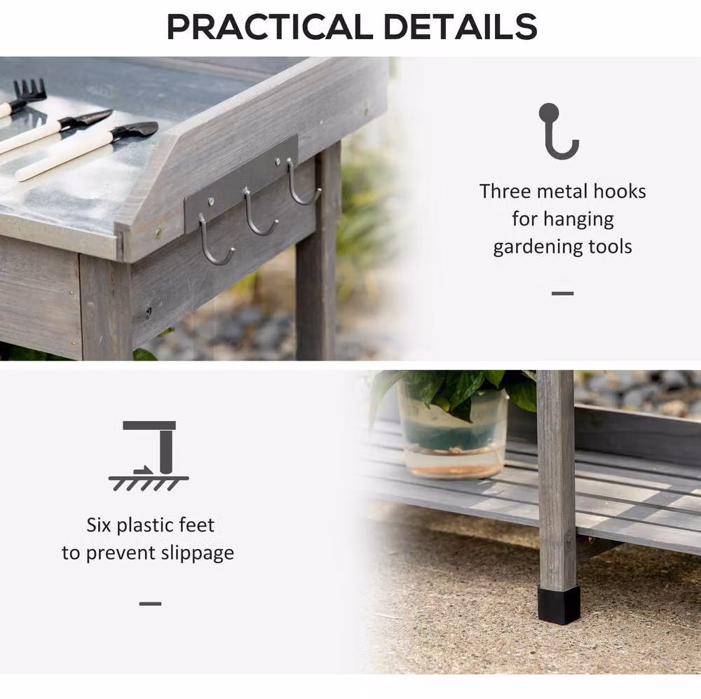 STILVORA Garden Potting Table with Drawer and Shelves in Grey – 5