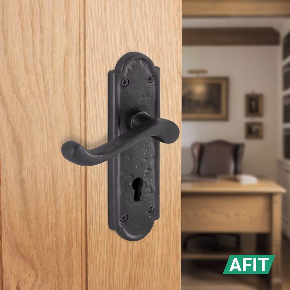 AFIT Black Antique Cast Iron Door Handles with Backplate and Key Lock, W/D/H: 15 x 15 x 6.4 cm – 5