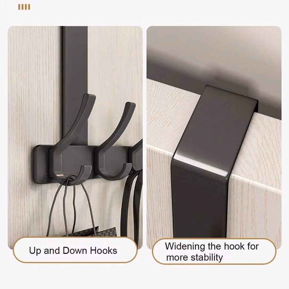 FLAVORA Over The Door Hanger 6 Hook Metal Clothes Coat Jacket Rack in Black, Width: 50 cm – 4