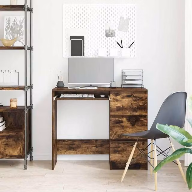 Berkfield Home Elegant Writing Desk in Smoked Oak Brown, W/D/H: 90 x 45 x 76 cm – 1