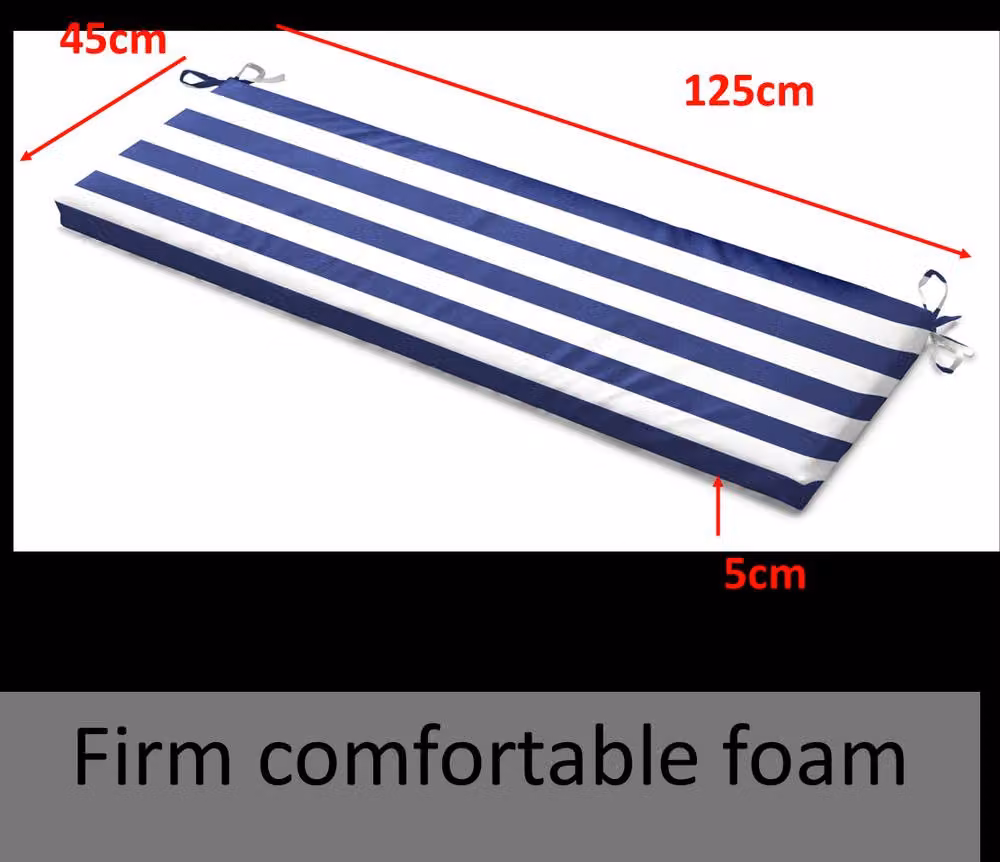 Luxury Living Maritime Blue and White Striped Rectangular Garden Bench Seat Pad with Water Repellent Removable Cover – 4