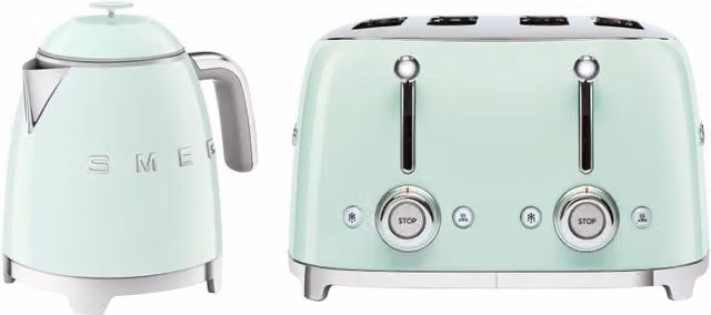 Smeg Mini Kettle and 4 Slice Toaster Set in Light Green