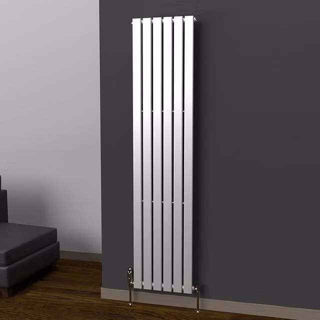 Lux Heat Flat Coloured Vertical Steel Radiator in Metallic Silver, H 180 cm x W 42 cm
