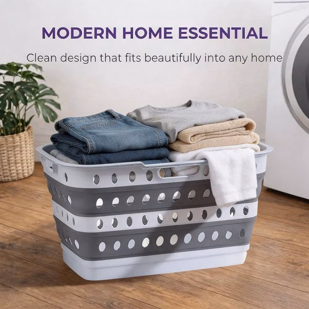 FORGEVIO Collapsible 43L Laundry Basket with Handles in Grey – 4