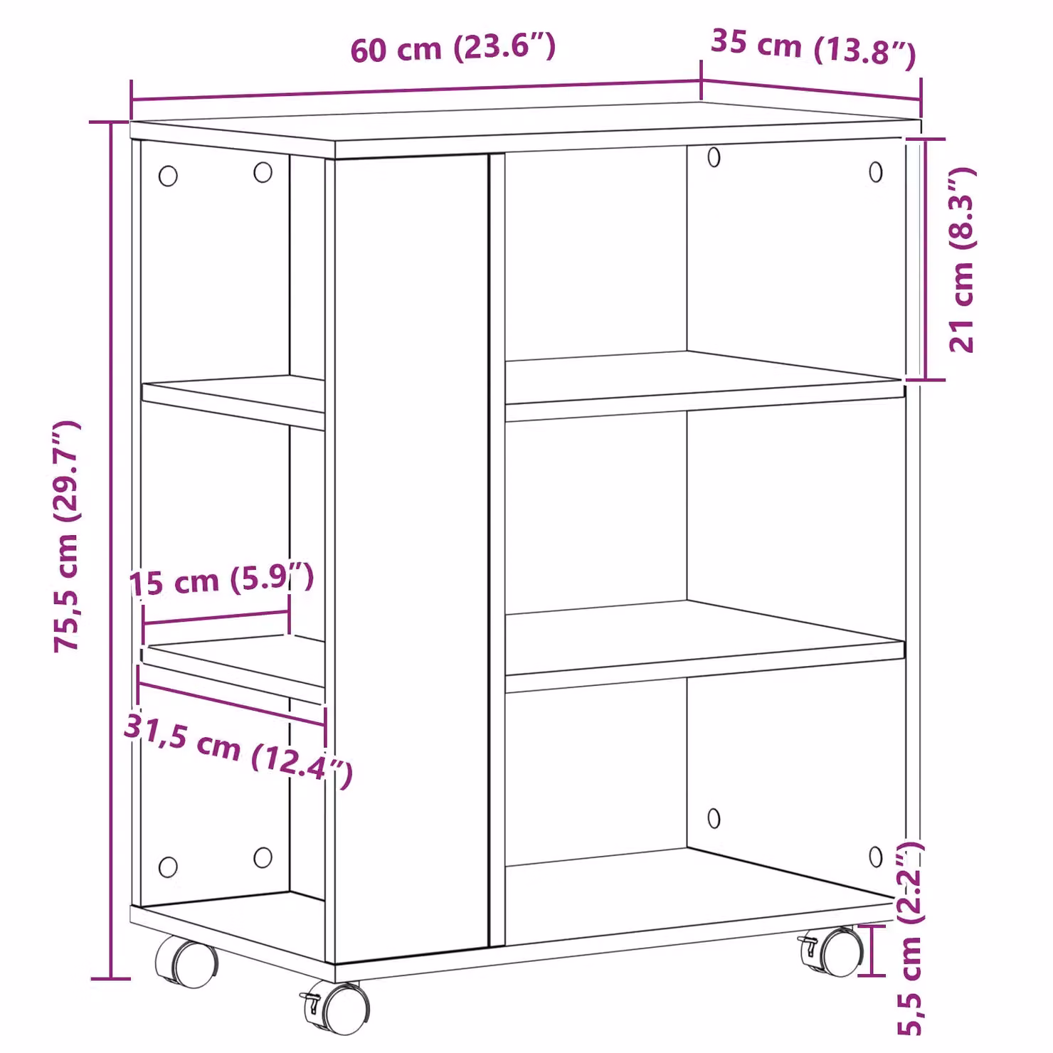 Berkfield Home Rolling Cabinet in Black Oak, W/D/H: 60 x 35 x 75 cm – 6