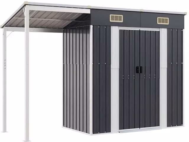 Berkfield Home Garden Shed with Extended Roof in Anthracite Steel, W/D/H: 277 x 110.5 x 181 cm – 1