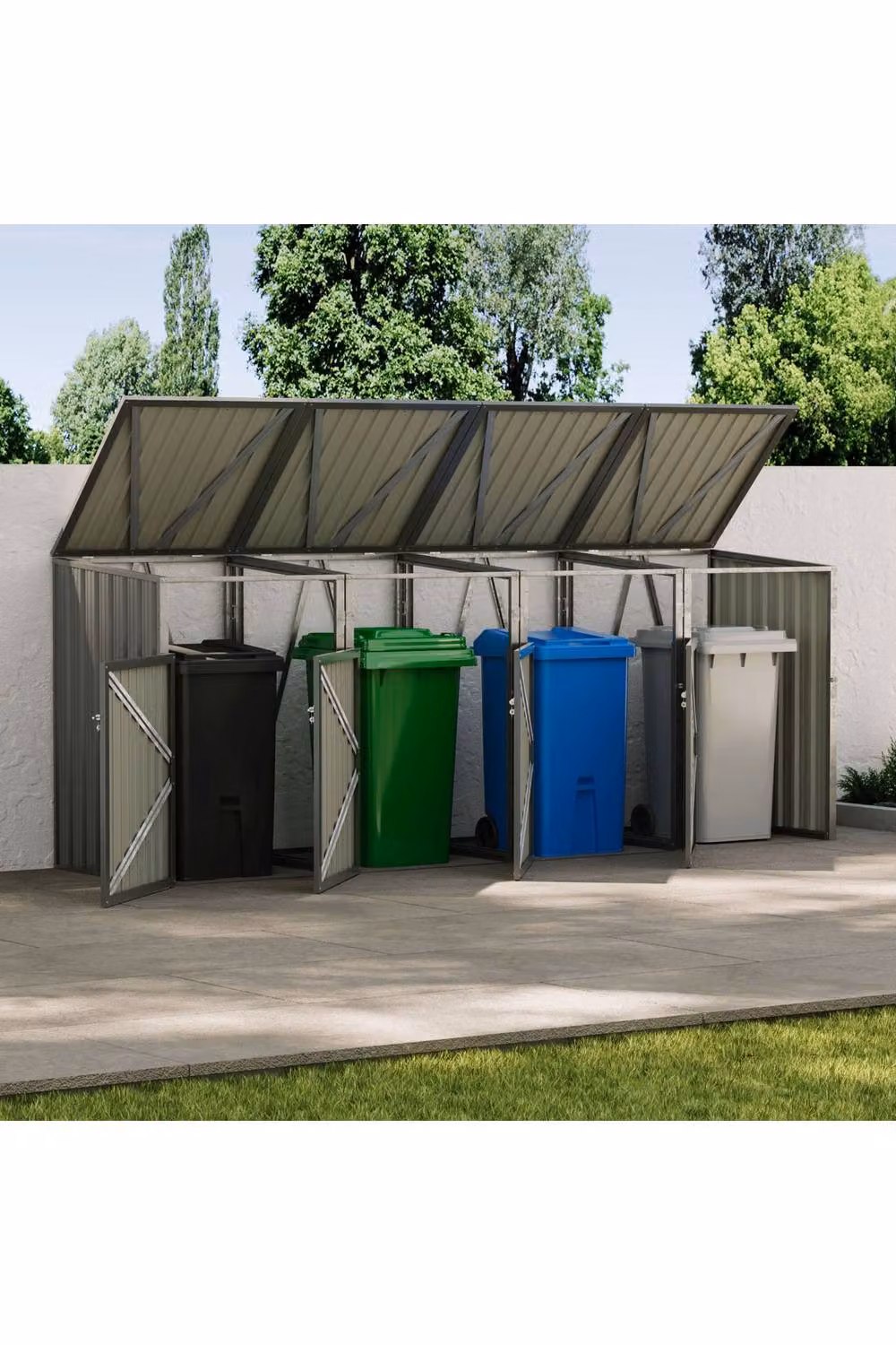 Living and Home Grey Four-Bucket Outdoor Bin Store – 2