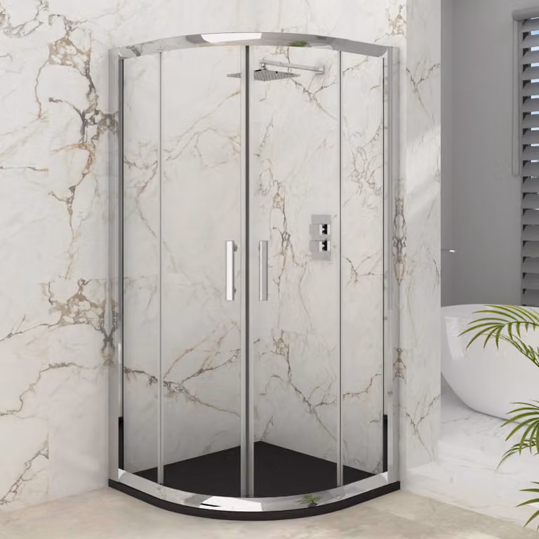 Imperial Quadrant Corner Shower Enclosure with Black Mineral Cast Shower Tray and 6mm Double Sliding Doors