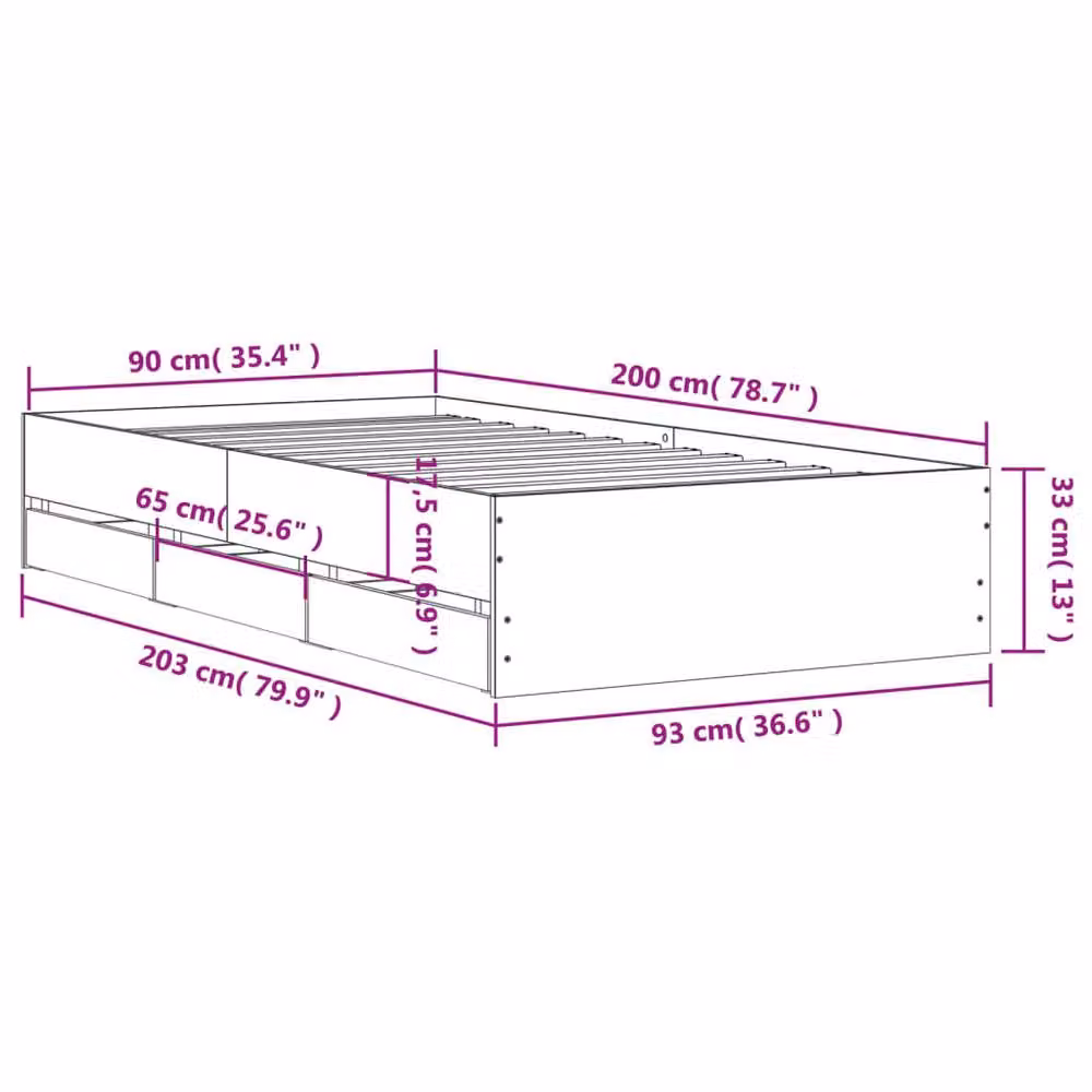 Berkfield Home Sonoma Oak Bed Frame with Drawers in Light Tan, W/D/H: 90 x 200 cm – 2