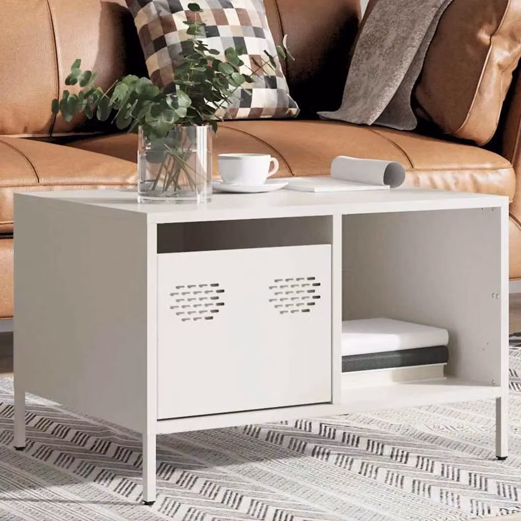 Berkfield Home White Metal Coffee Table W: 68.5 cm, D: 50 cm, H: 43.5 cm – 3