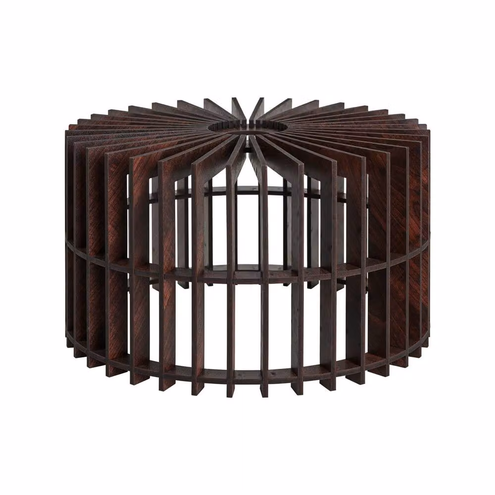 Industville Rift Slatted Wooden Drum Pendant Light in Bronze and Black – 3