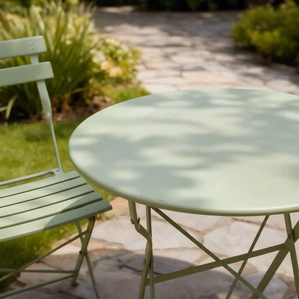 NESTLUNE Sage Green Metal Folding Bistro Set with Table and 2 Chairs – 3