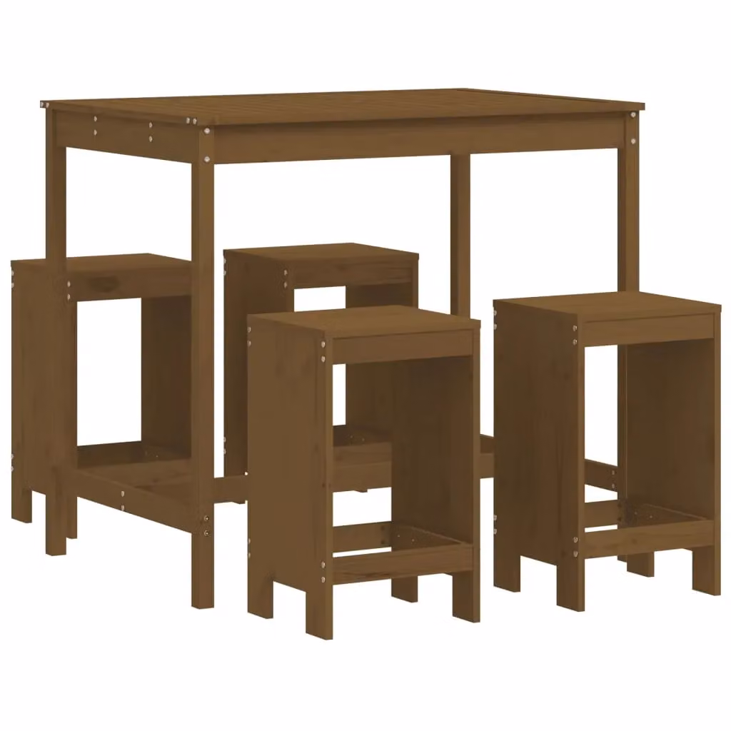 Berkfield Home 5 Piece Rustic Garden Bar Set in Honey Brown Solid Pine Wood – 2