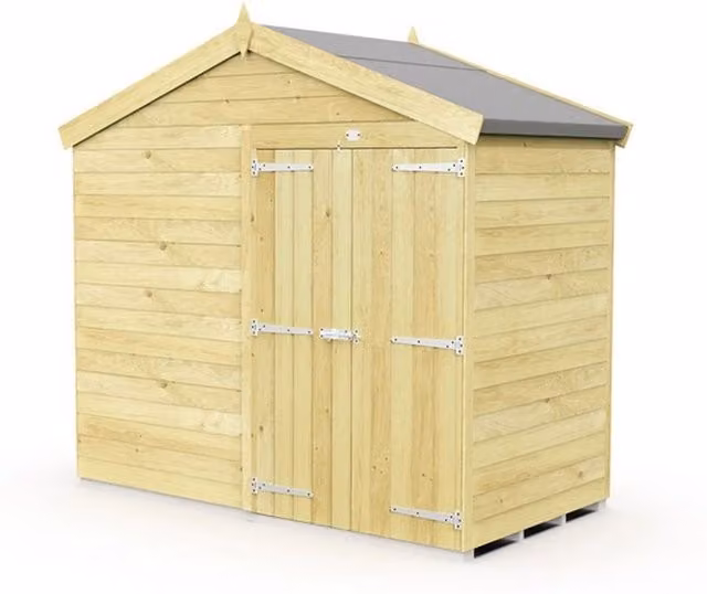 Buttercup Farm Apex Wooden Shed with Double Doors in Brown, L127 x W231 x H217 cm