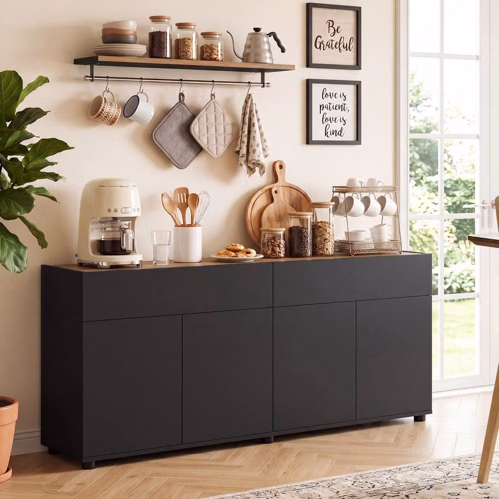 Costway Modern Wooden Sideboard Buffet Cabinet and Coffee Bar in Black – 4