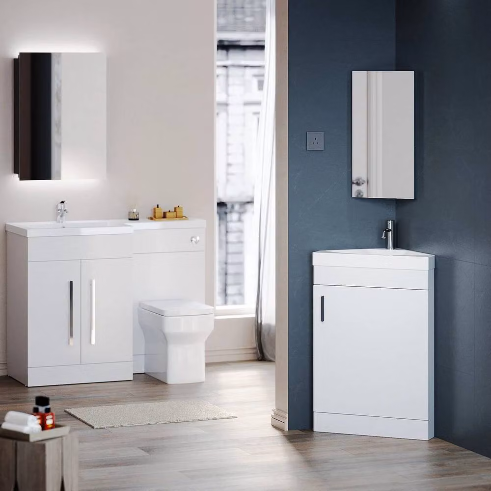 PAWNORA Modern Freestanding Corner Bathroom Vanity Unit in White Glossy Finish – 5