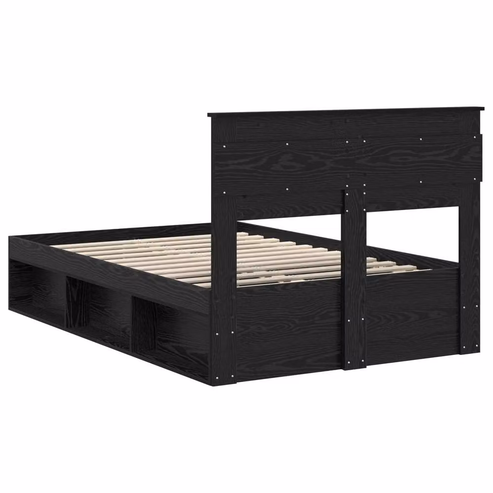 Berkfield Home Modern Bed Frame with Headboard in Black Solid Pine Wood, W: 135 cm x L: 190 cm – 6