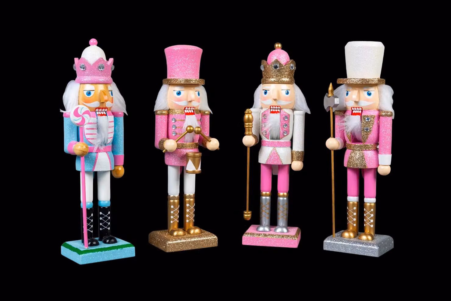 SHATCHI Pink and White Wooden Christmas Nutcracker Ornament Set, 4 Pieces, Height: 25 cm – 4