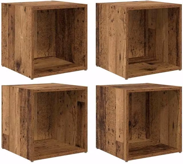 Berkfield Home Set of 4 Rustic Old Wood TV Cabinets, Brown, W/D/H: 37 x 35 x 37 cm